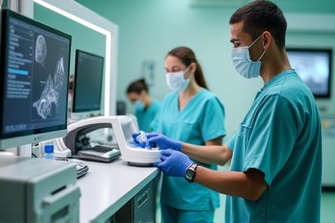 Veterinary team using advanced diagnostic equipment
